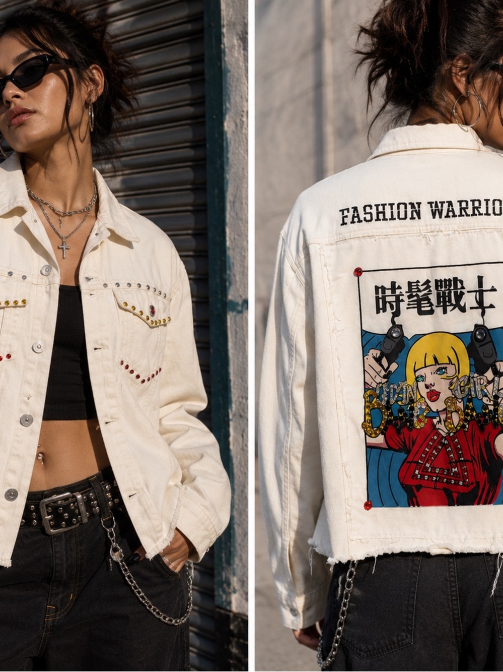 Fashion Warrior Studded Jacket Y2K Street Wear